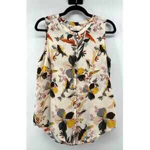 Cynthia Rowley 100% Linen Sleeveless Top Cream Floral Print Size S